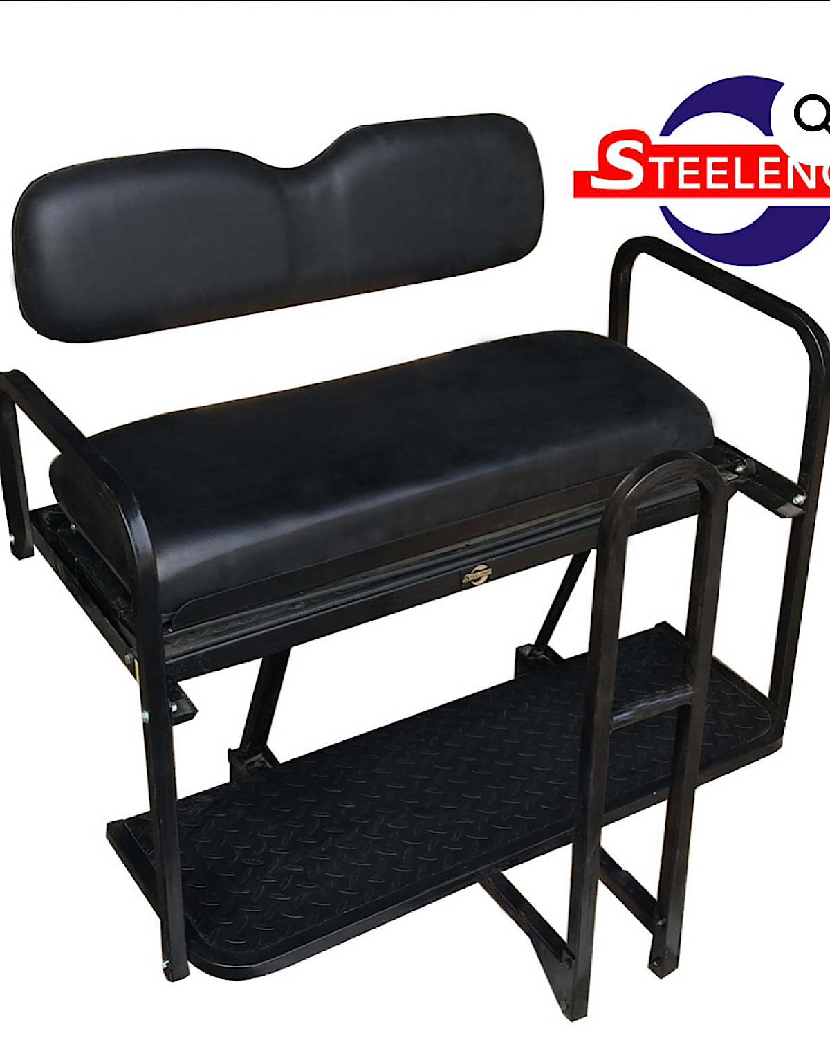 REAR FLIP SEAT FOR CLUB CAR PRECEDENT GOLF CART 2004-PRESENT MODEL (BLACK CUSHION W/T GRAB BAR ATTACHMENT)